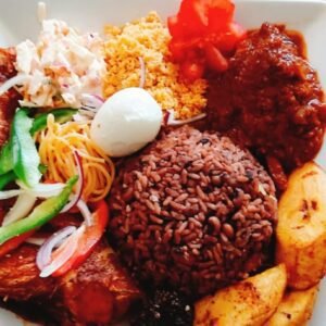 Waakye with stew and shito